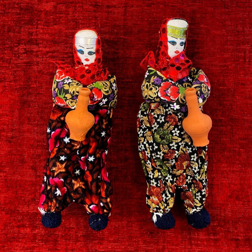 VTG Handmade Turkish Soganli Folk Art Cloth Dolls - Set of 2